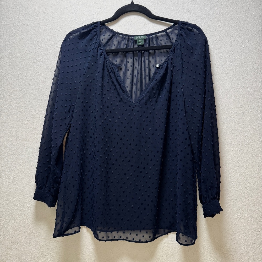 J. Crew Blue Relaxed Swiss Dot Blouse XS